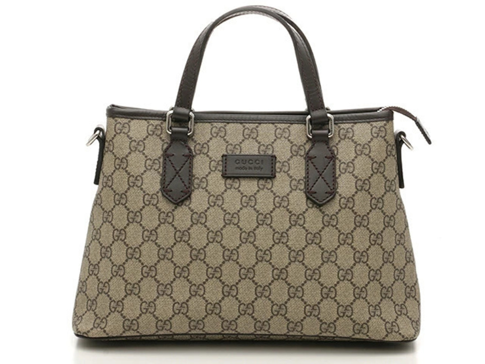 Gucci GG Supreme Tote Bag Beige Cream Brown